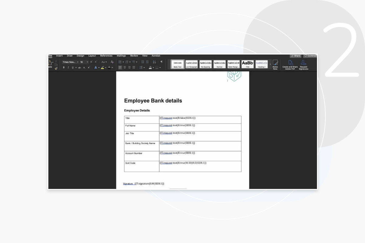 Position Data Tags in Word Document