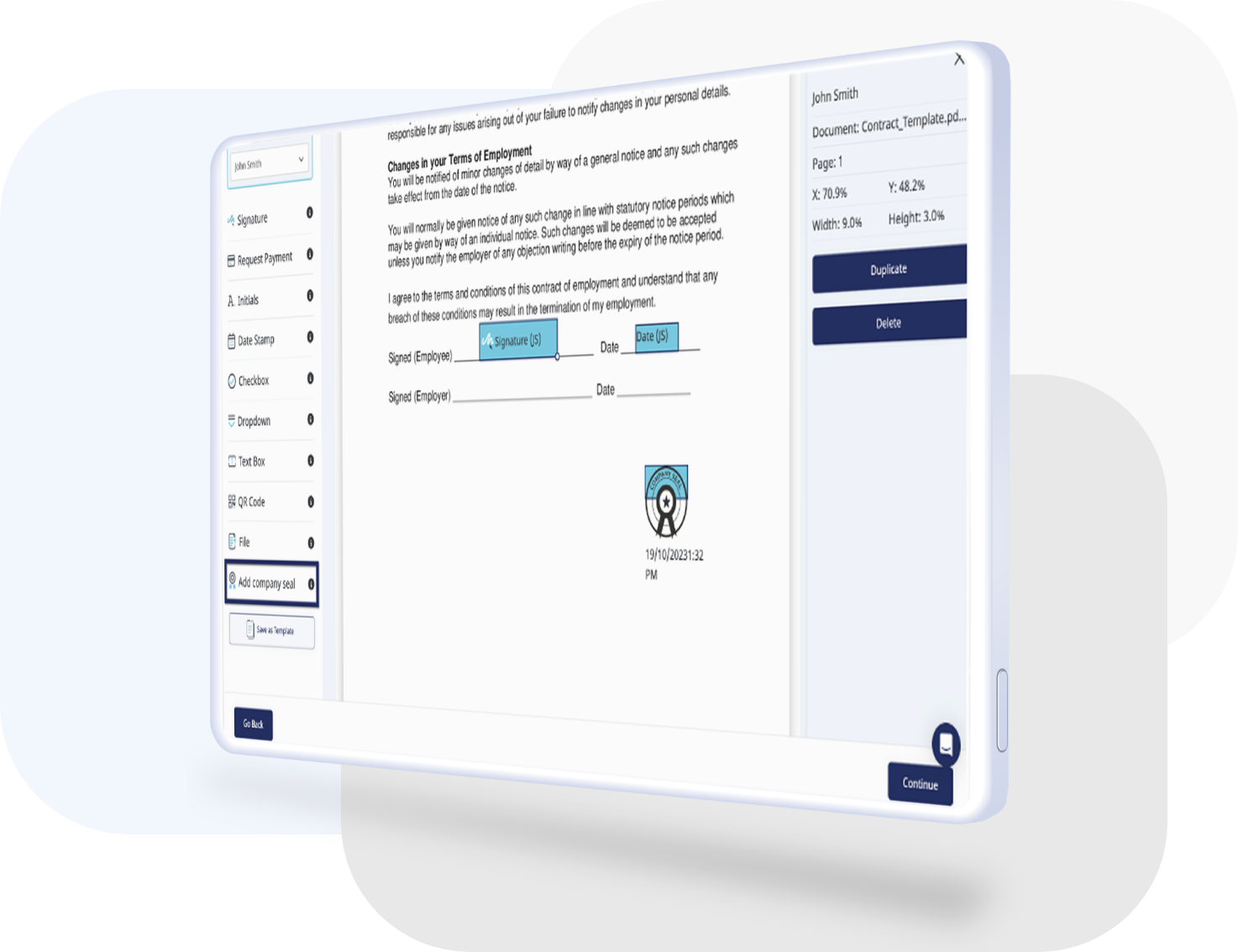 eSign Electronic Seals iPad Display